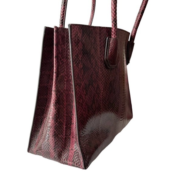 Michael Kors | Red Large Mercer Genuine Snakeskin Tote Bag - Picture 4 of 15